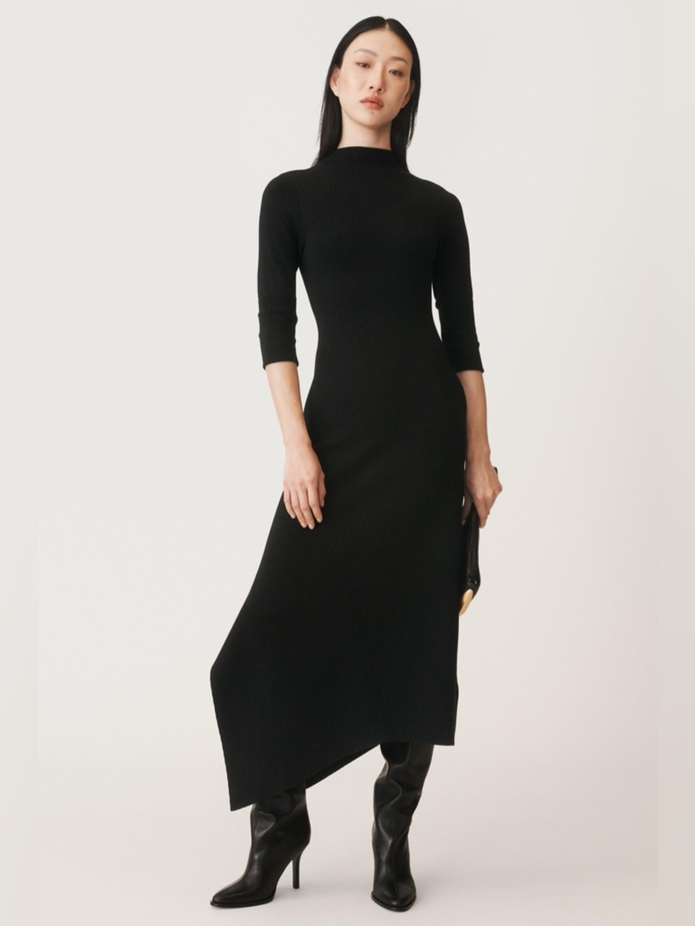 ZARA 50th Womens Asymmetric Knit Dress Black Wool Blend High Collar 2893/085